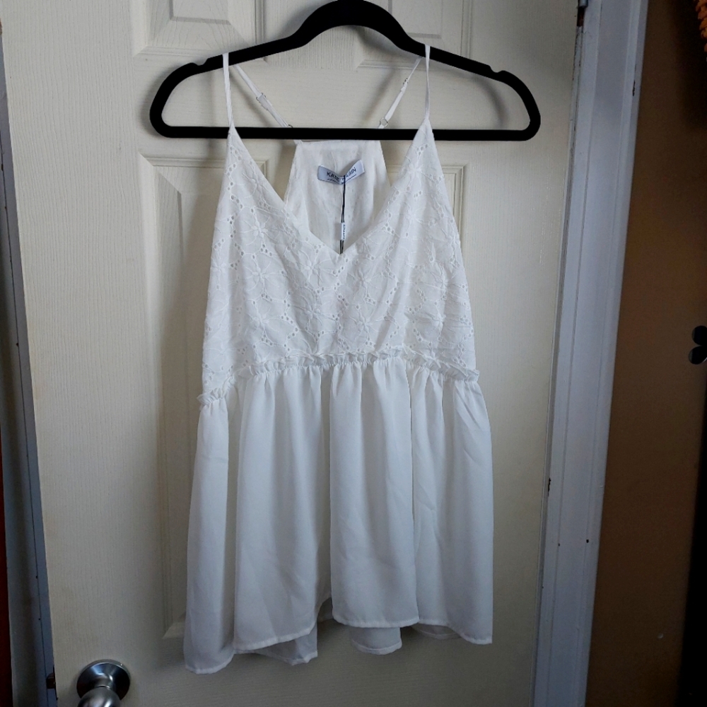 Eyelet cotton drop waist oversized tank